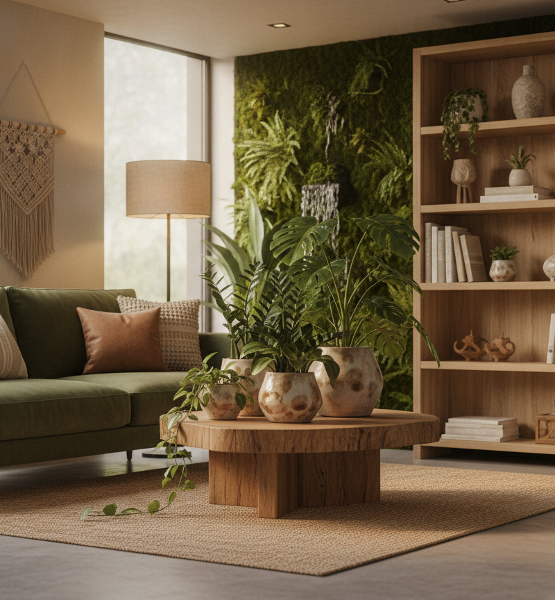 Biophilic design creëert rust met planten en natuurlijke materialen