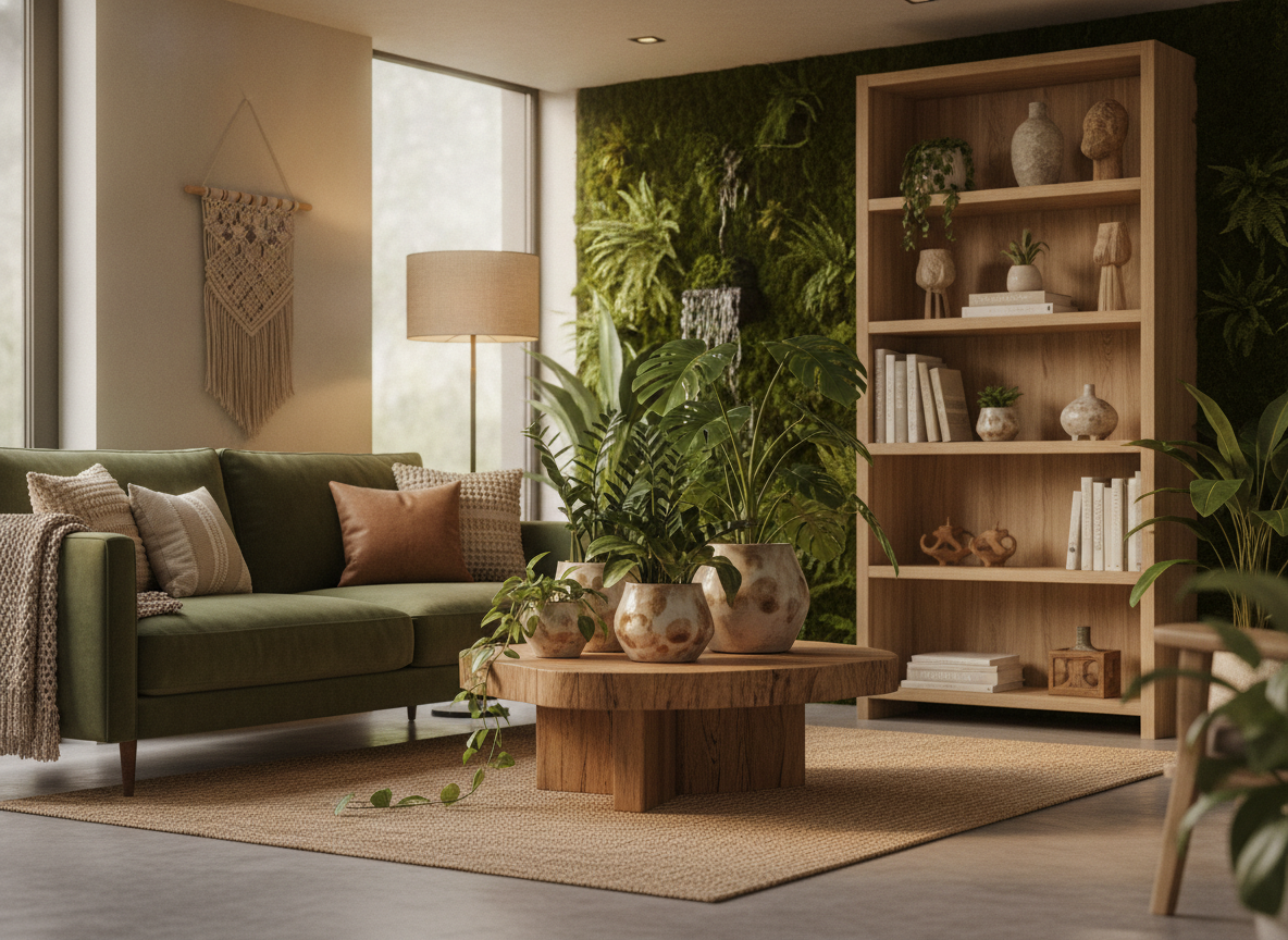 Biophilic design creëert rust met planten en natuurlijke materialen