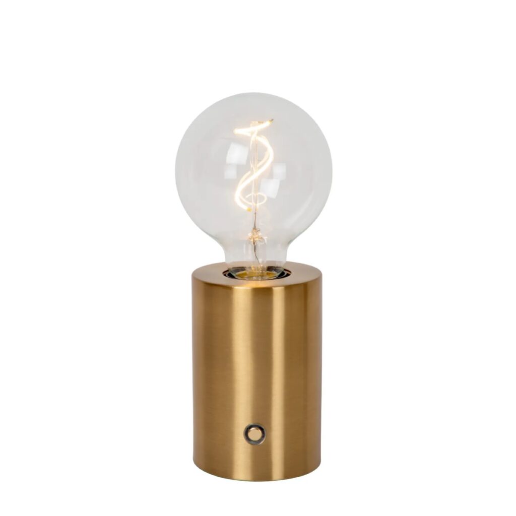 Lucide Oplaadbare Tafellamp Vivo - Mat Goud - D8cm - Warm Wit - E27 - 1W