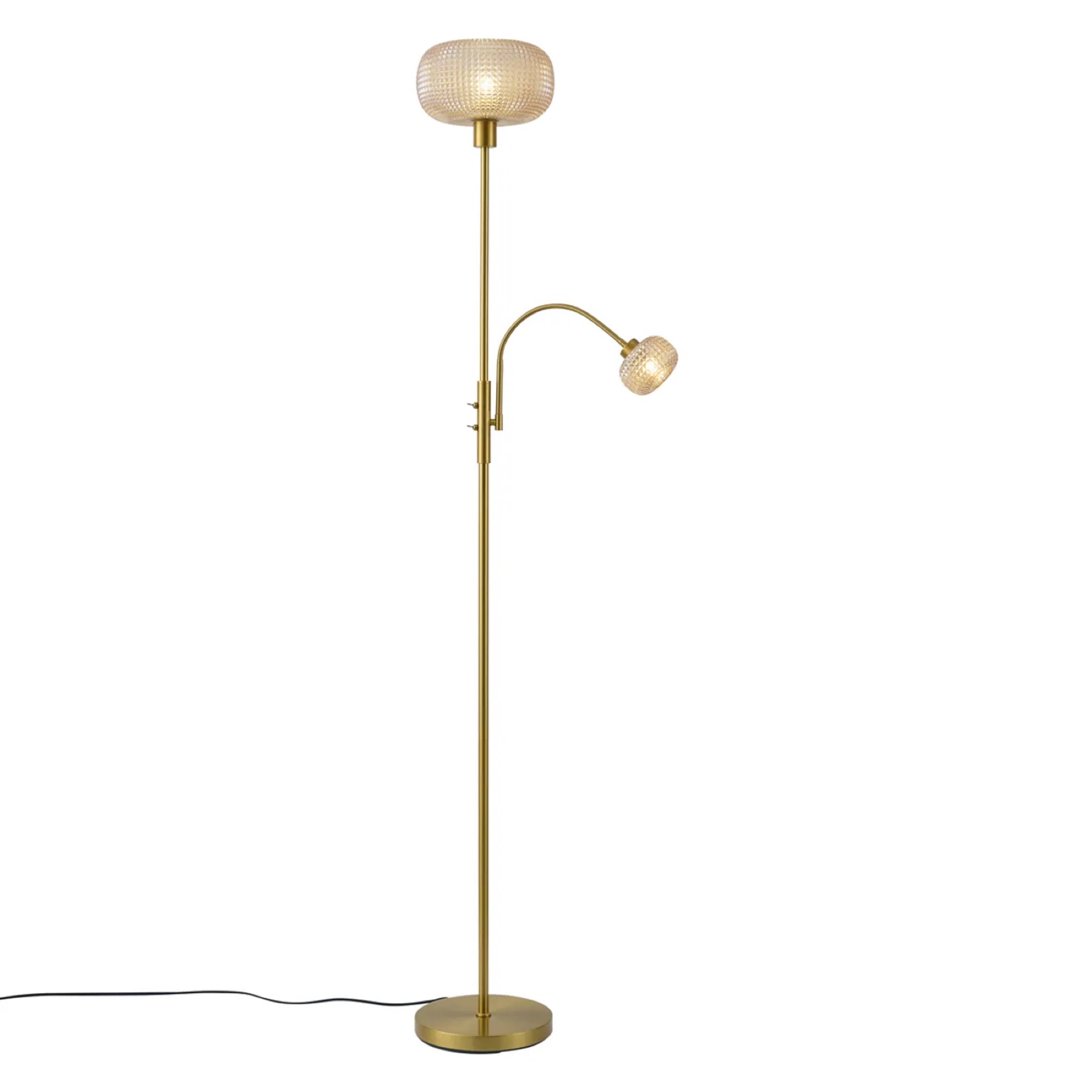 Qazqa Design Vloerlamp Messing Met Amber Glas 2-lichts - Brianna
