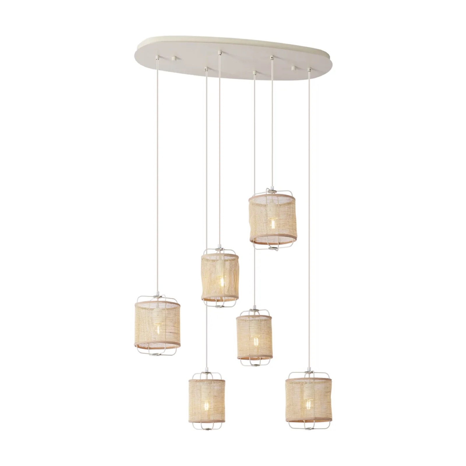 Qazqa Japandi Hanglamp Beige Met Stoffen Kappen 6-lichts - Yente
