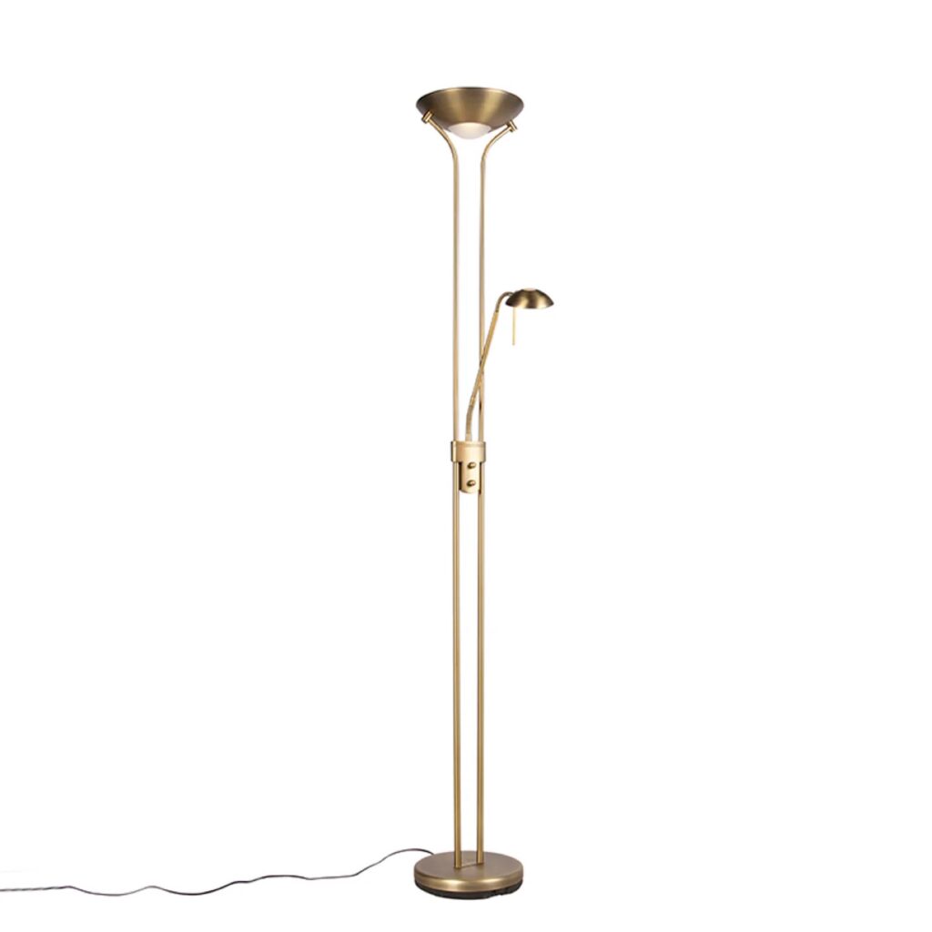 Qazqa Vloerlamp Brons Met Leeslamp Incl. Led En Dimmer - Diva 2