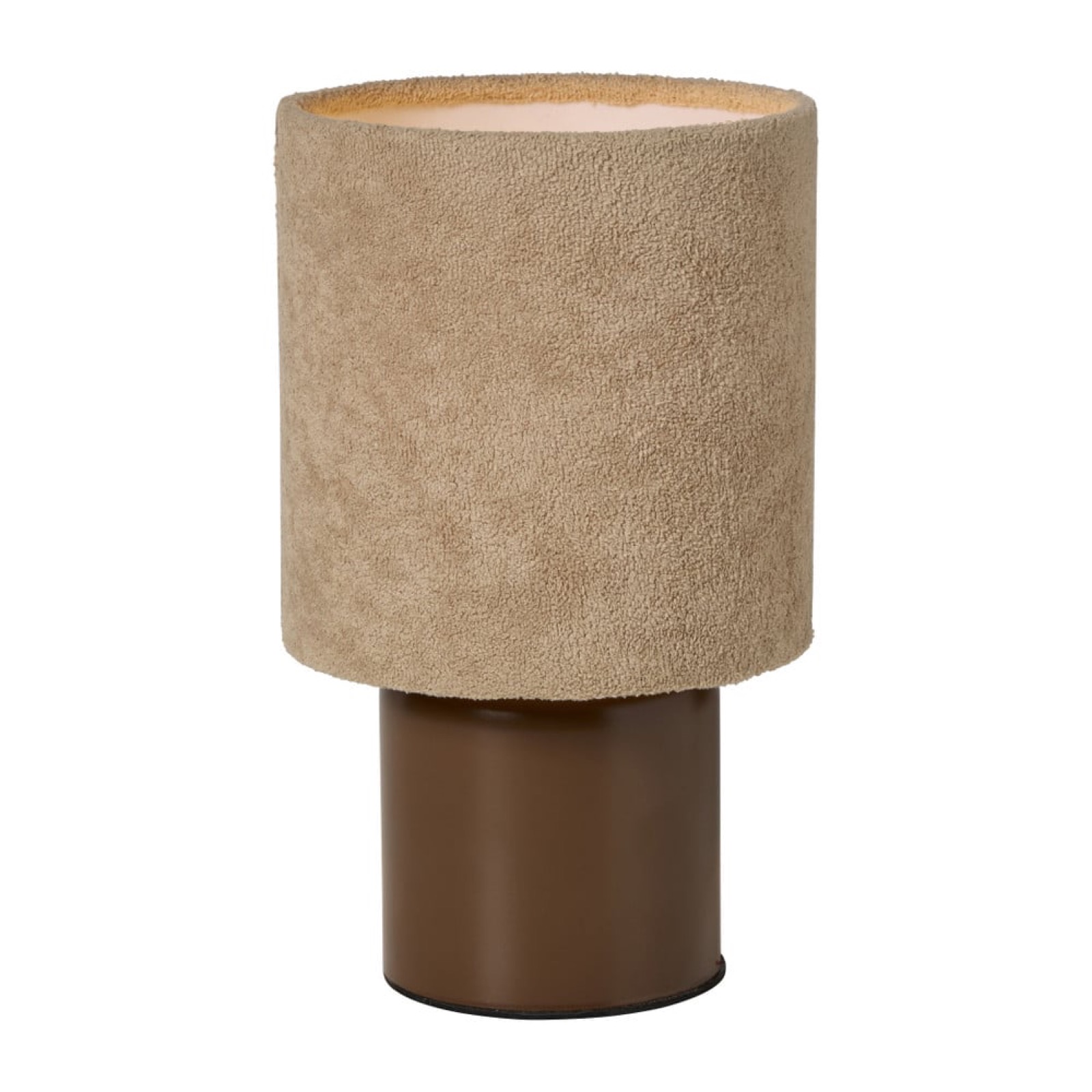 Tafellampje met badstof kap - beige/bruin - ø15x28 cm